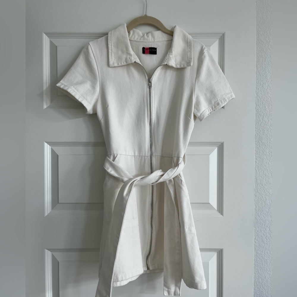 White fox boutique white jean dress size Small